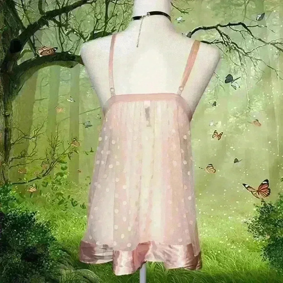 Y2k Satin Baby Pink Polka Dot Mini Slip - Picture 6 of 8